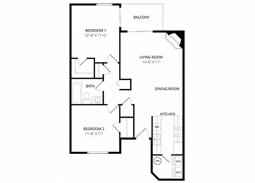 Floor plan Two Bedroom One bath