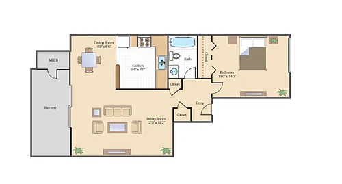 Floor plan 1BR 1BA