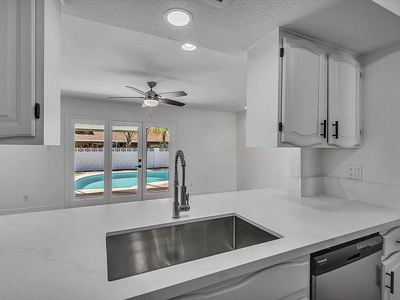 View from kitchen to backyard