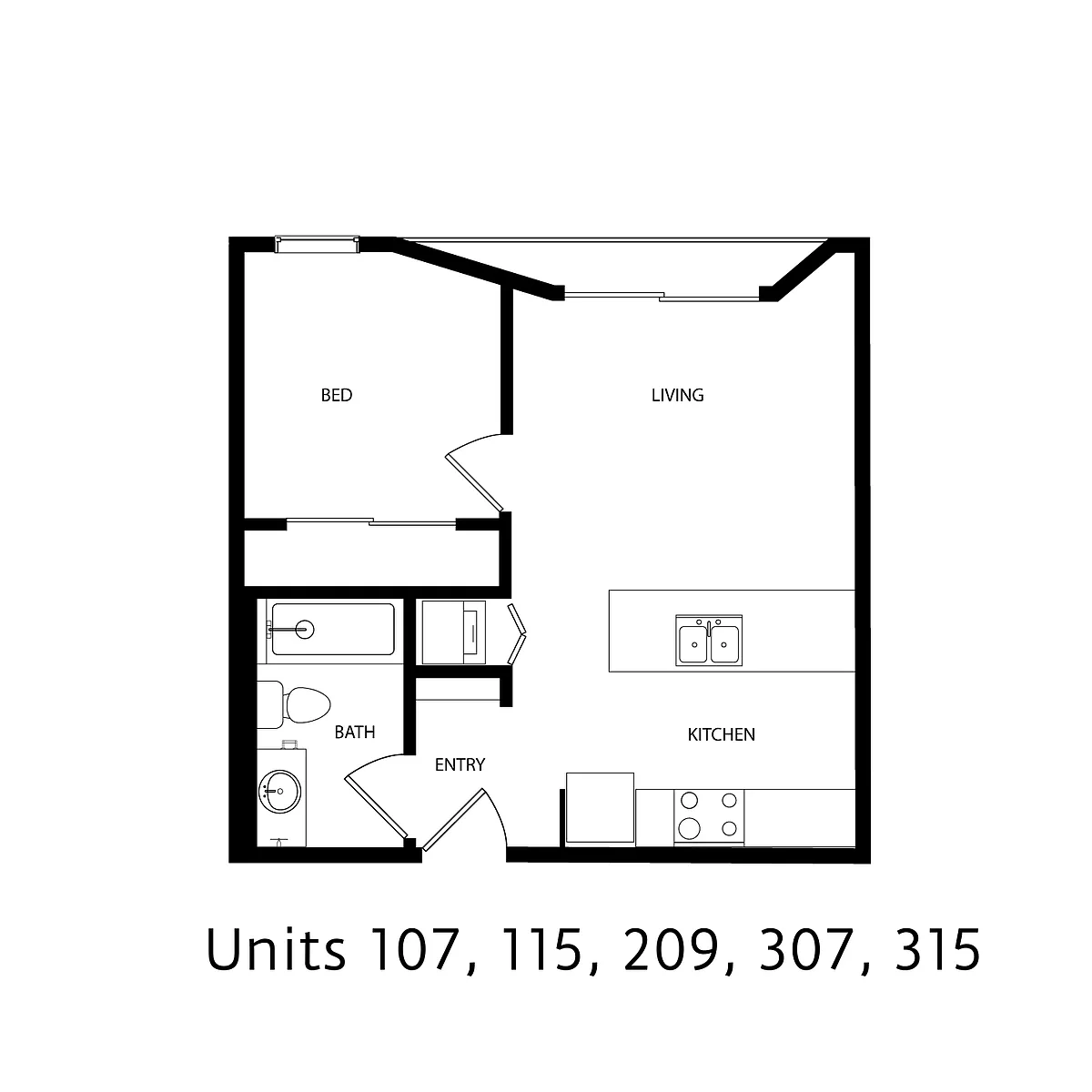 Floor plan 1 Bed 1 Bath - Type 2