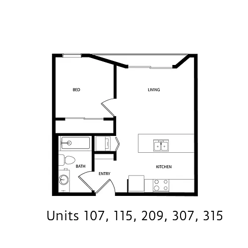 Floor plan 1 Bed 1 Bath - Type 2