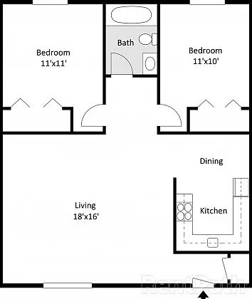Glen Isle 2 Bedroom, 1 Bathroom 2D Floor Plan Glen Isle 2 Bedroom, 1 Bathroom 2D Floor Plan