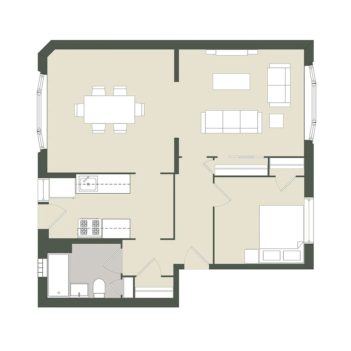 Floor plan 1 Bedroom - 1 Bathroom