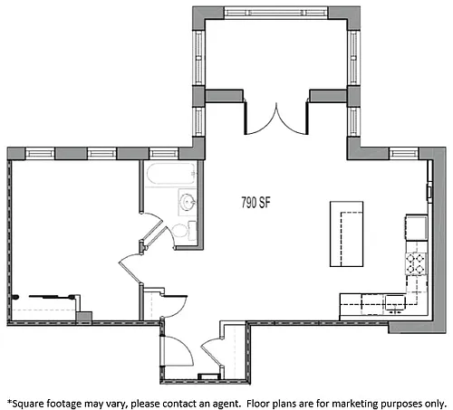 Floor plan 1 BED W DEN 1 BATH TIER 1