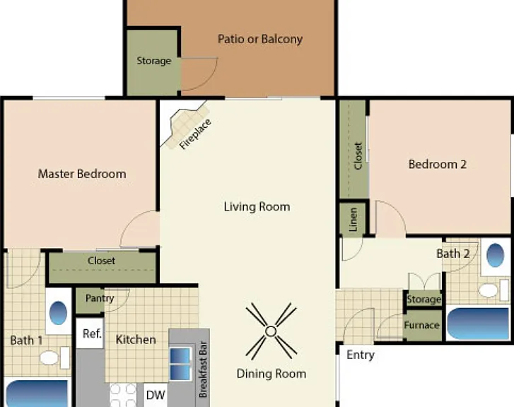 2 Bed 2 Bath C Floorplan Diagram
