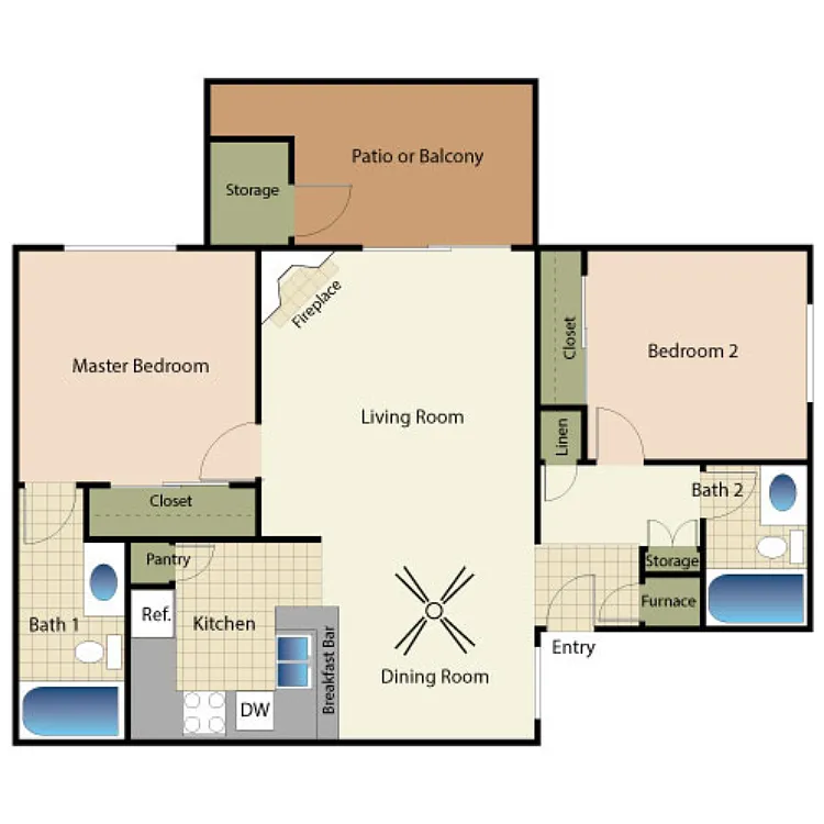 Floor plan 2 Bed 2 Bath C