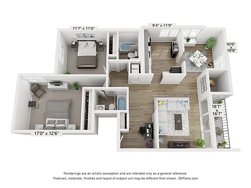 Floor plan Q - 2BR 2BA (1055sf)