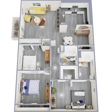 Floor plan Tower Three Bedroom Two Bath