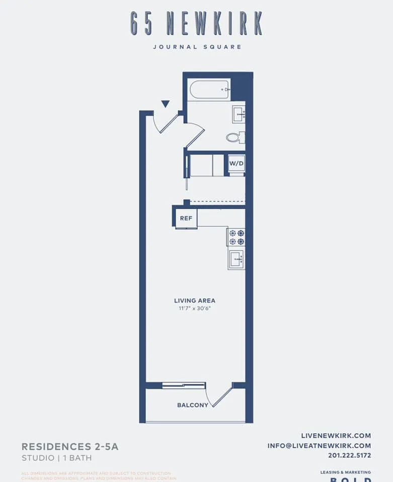 Floor plan Apt 3A Studio with Private Balcony!