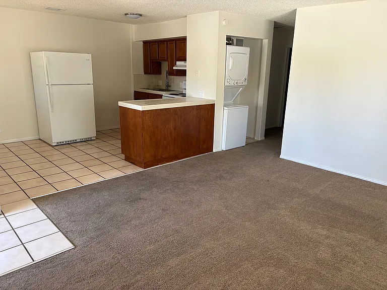 living room into kitchen view