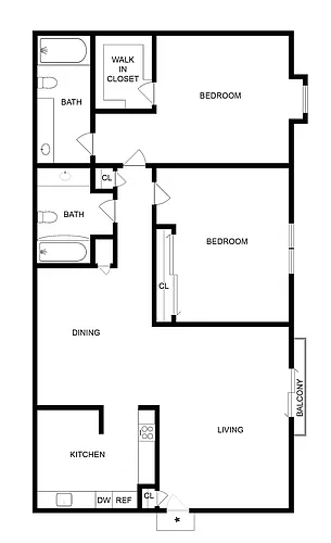 Floor plan 2 BR x 2 BA - B