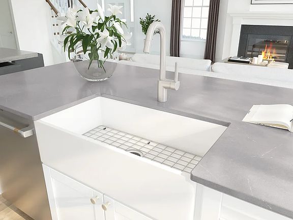 Kitchen with apron front sink in island-Artist Rendering