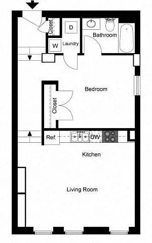 Floor plan 1 Bedroom 1 Bath - E