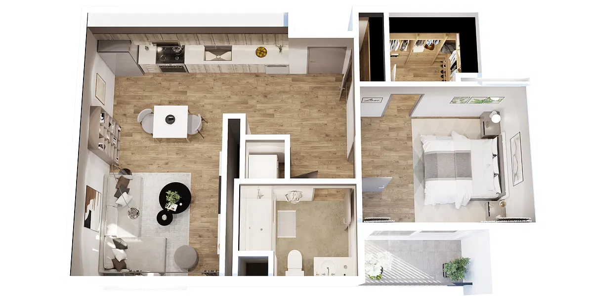Floor plan 1 BD, 1 BTH B4