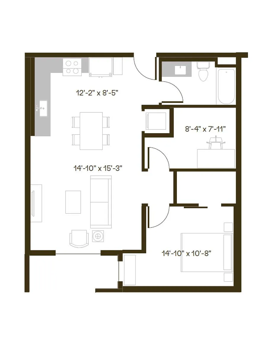 Floor plan 1 Bedroom, 1 Bath A8