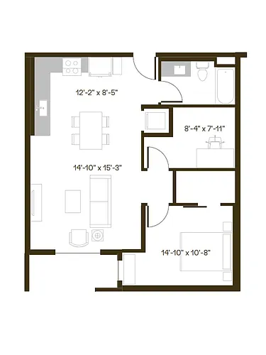 Floor plan 1 Bedroom, 1 Bath A8