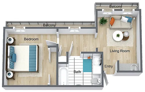 Floor plan One Bedroom/One Bath