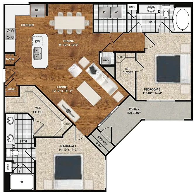 Floor plan B6 - Daisy - 2 Bedroom 2 Bathroom