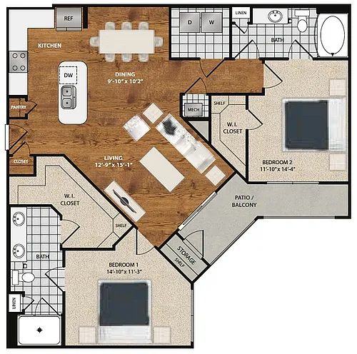 Floor plan B6 - Daisy - 2 Bedroom 2 Bathroom