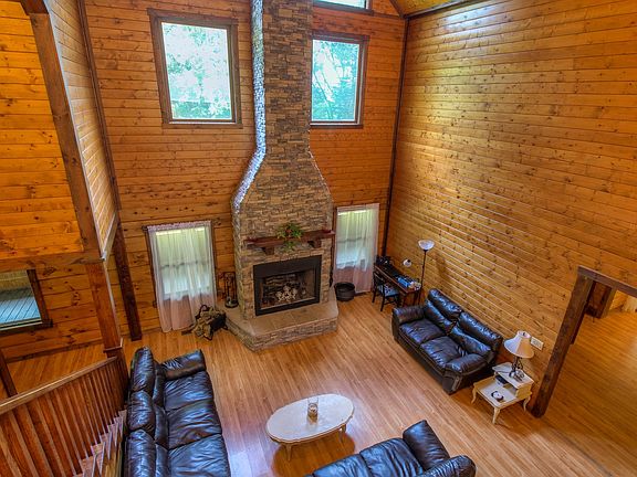 Handstacked stone fireplace