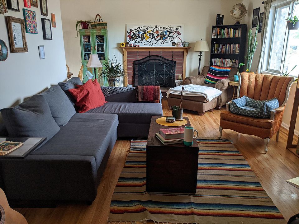 Living room and fireplace