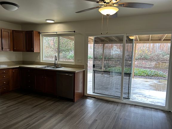 Sliding door from kitchen to back yard.