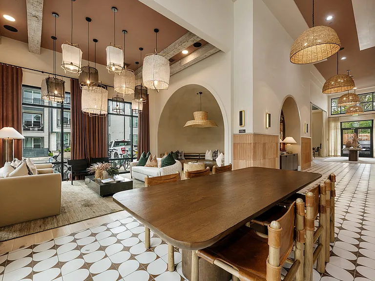 Stylish resident clubroom lounge at Asher Apartments