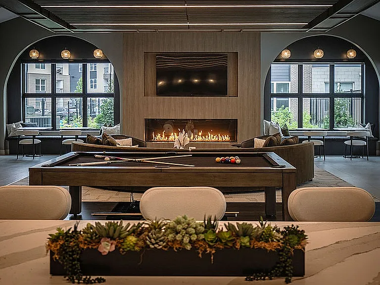 Pool Table and Fireplace