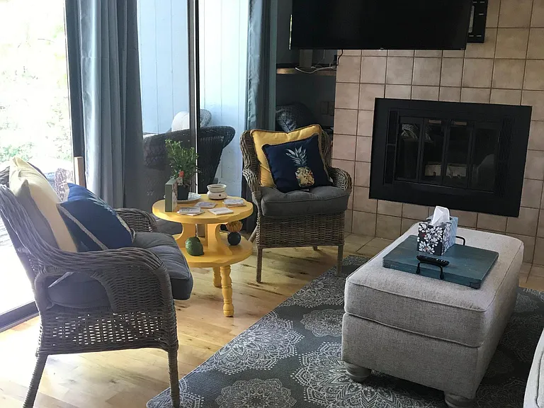 Living with fireplace and tv mount