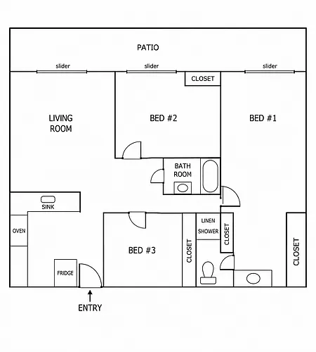 Floor plan 3 Bed 2 Bath