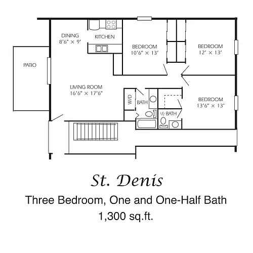 Floor plan 3Bd/2Ba Up W/D