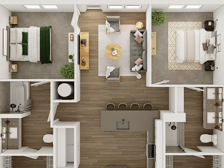 Experience luxury living with this beautifully designed two-bedroom apartment floor plan. Experience luxury living with this beautifully designed two-bedroom apartment floor plan.