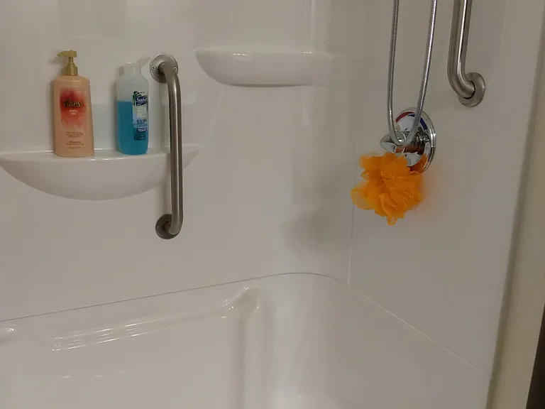Walk in shower with grab bars