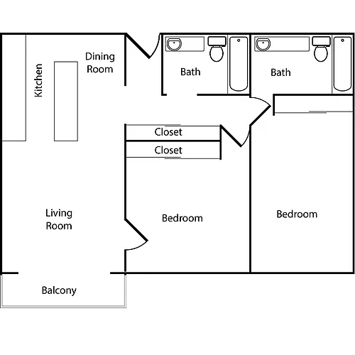Floor plan 2 Bed, 2 Bath B