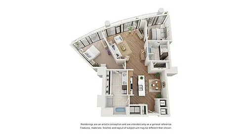 Floor plan 2 BR x 2 BA Flat - D