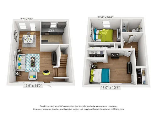 Floor plan 2 bed/1 bath townhome