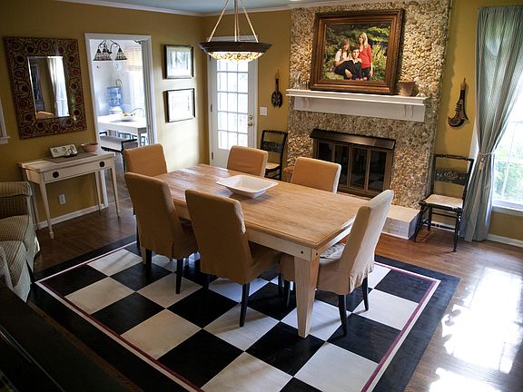 Dining area with fireplace
