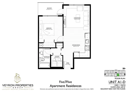 Floor plan 1 Bedroom 1 Bed 1 Bath