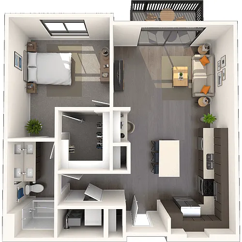Floor plan Traditional 1x1 855-868 SF