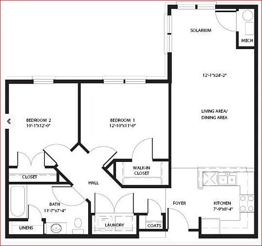 Floor plan 2 Bed, 1 Bath TC