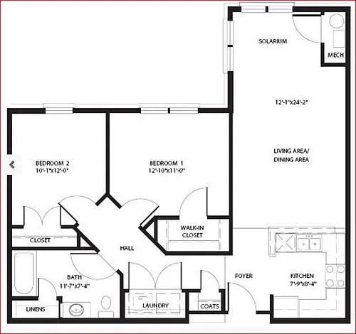Floor plan 2 Bed, 1 Bath TC