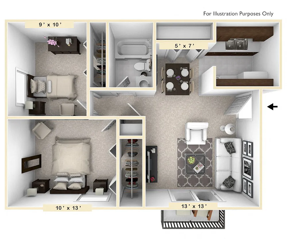 Floor plan The Dove 2 BR 1 BA