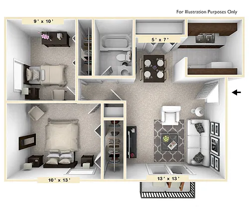 Floor plan The Dove 2 BR 1 BA