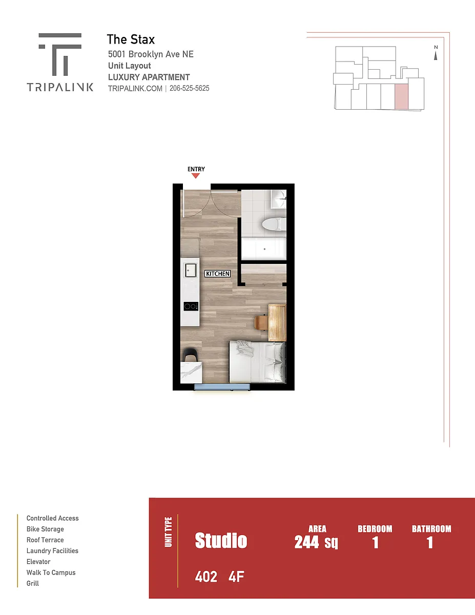 Floor plan Studio - 244 sqft