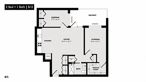 Floor plan 2 Bed/1 Bath-B12