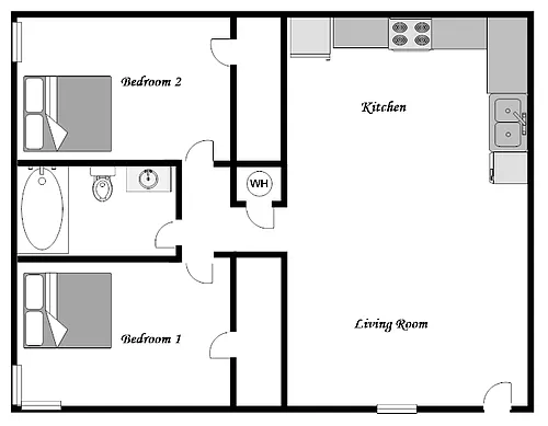 Floor plan 2-bedroom 1-bath