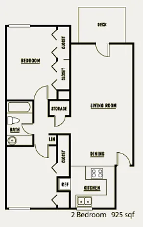 Floor plan 2 Bedroom 1 Bath - 50% AMI