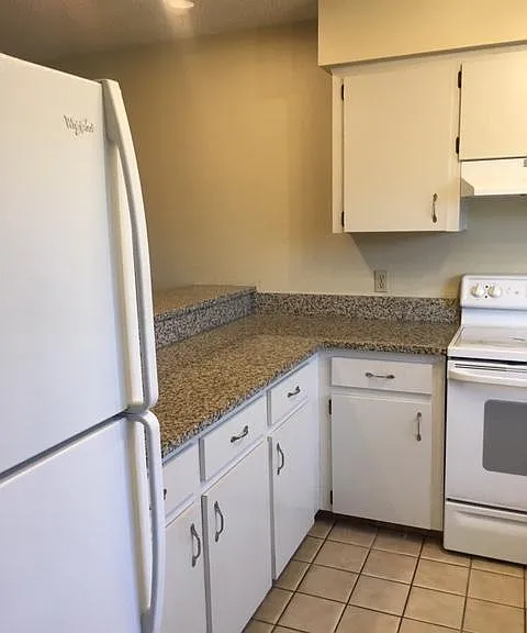 View of the refrigerator and range