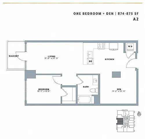 Floor plan One Bedroom + Den A2