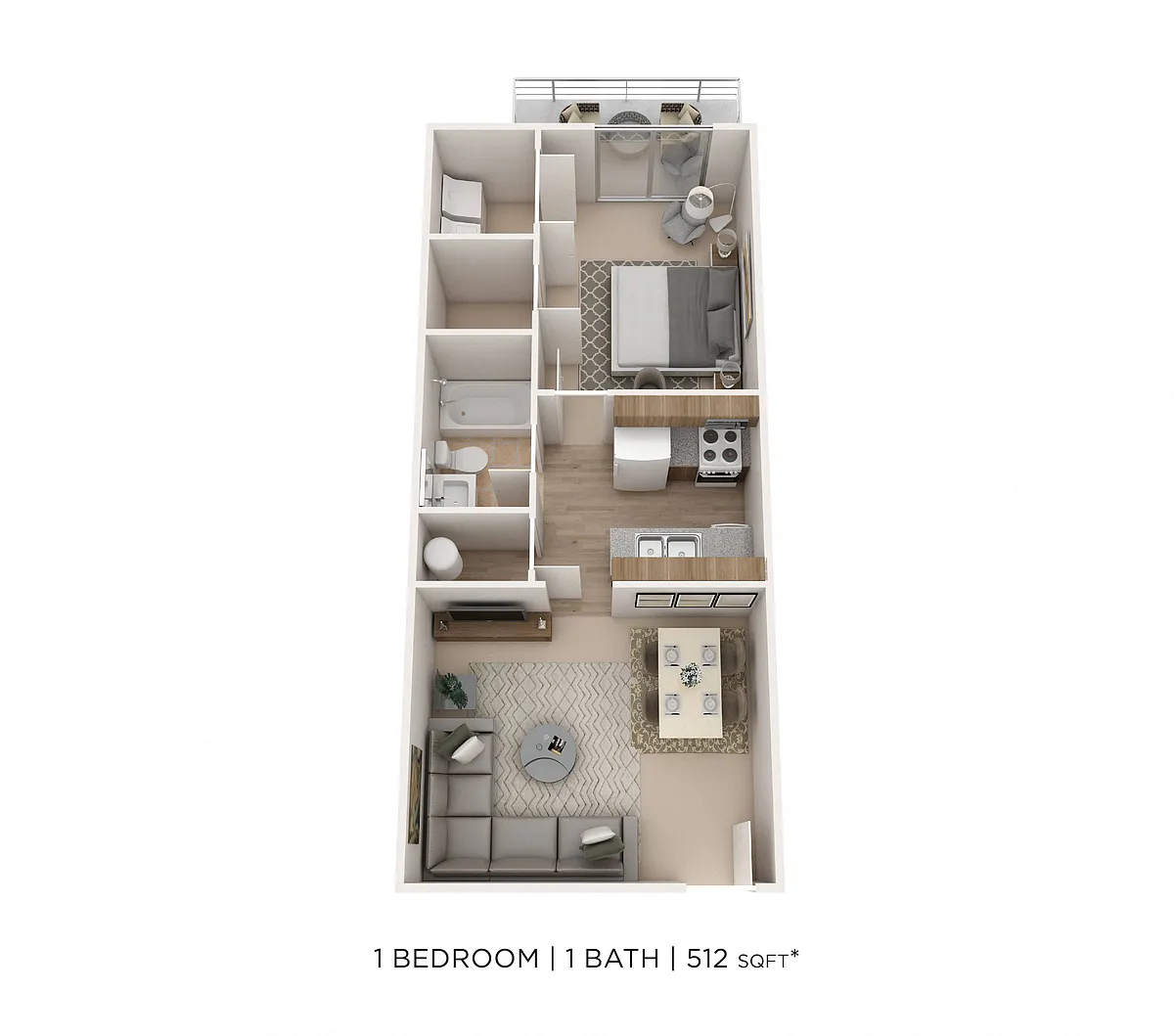 Floor plan One Bedroom-512 sqft